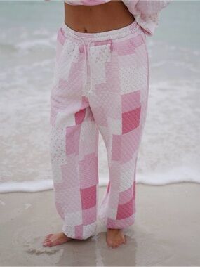 Sunkissed Coconut Pink Patchwork Quilted sweat Pants - NWT